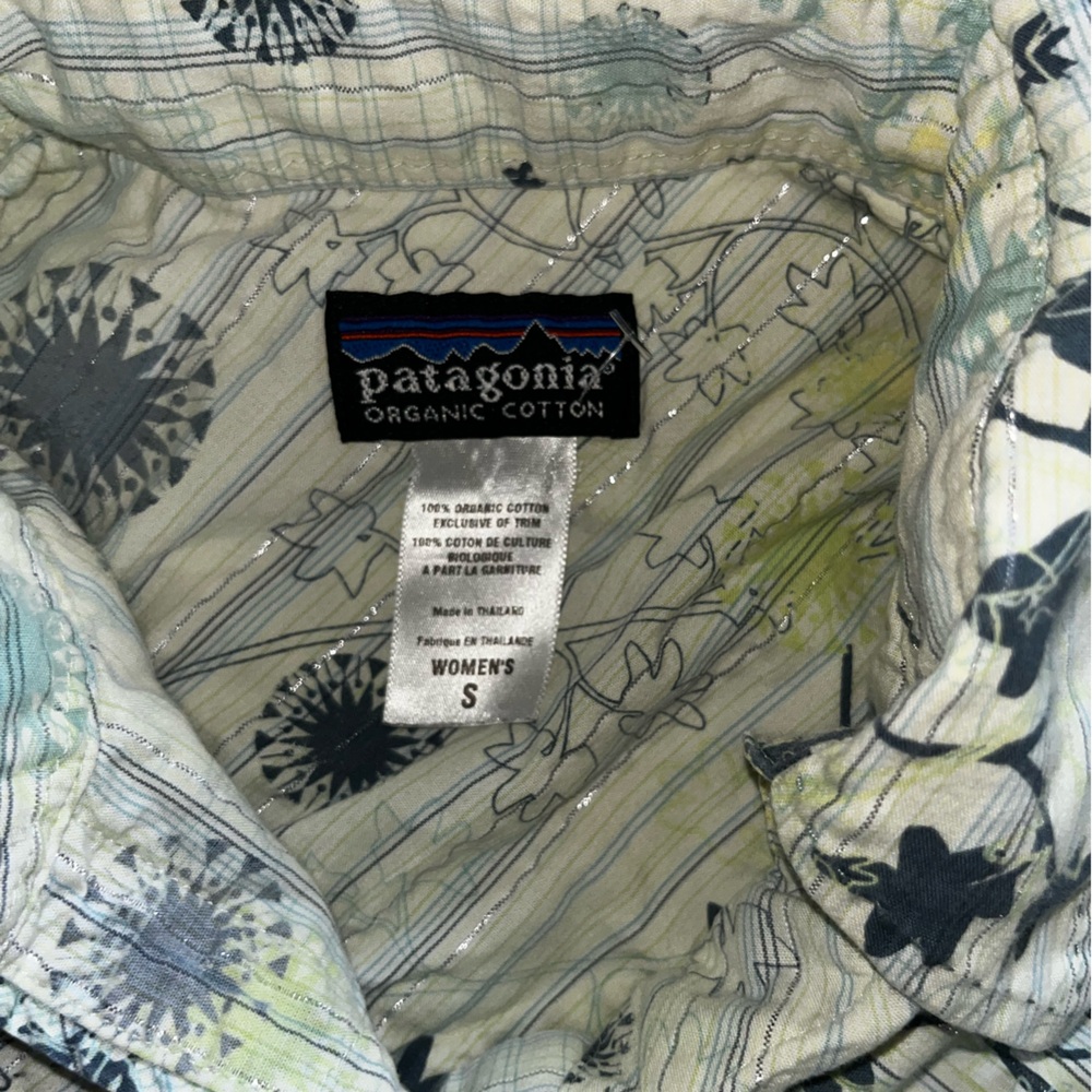 Patagonia floral sparkle stripe snap western style down collar shirt organic s - Picture 3 of 3